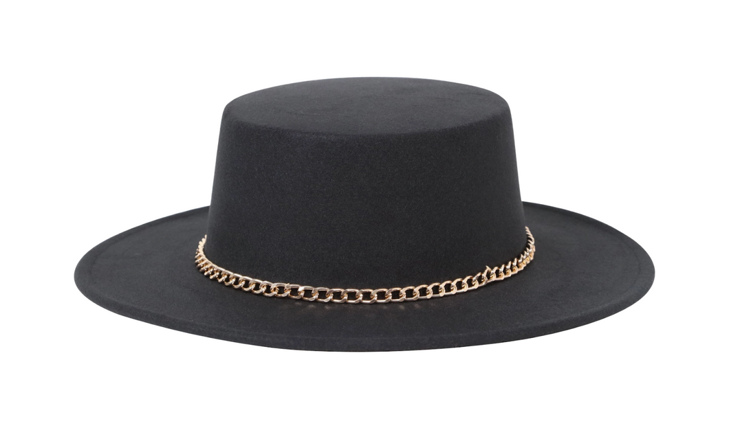 Boater Hat with Gold Chain
