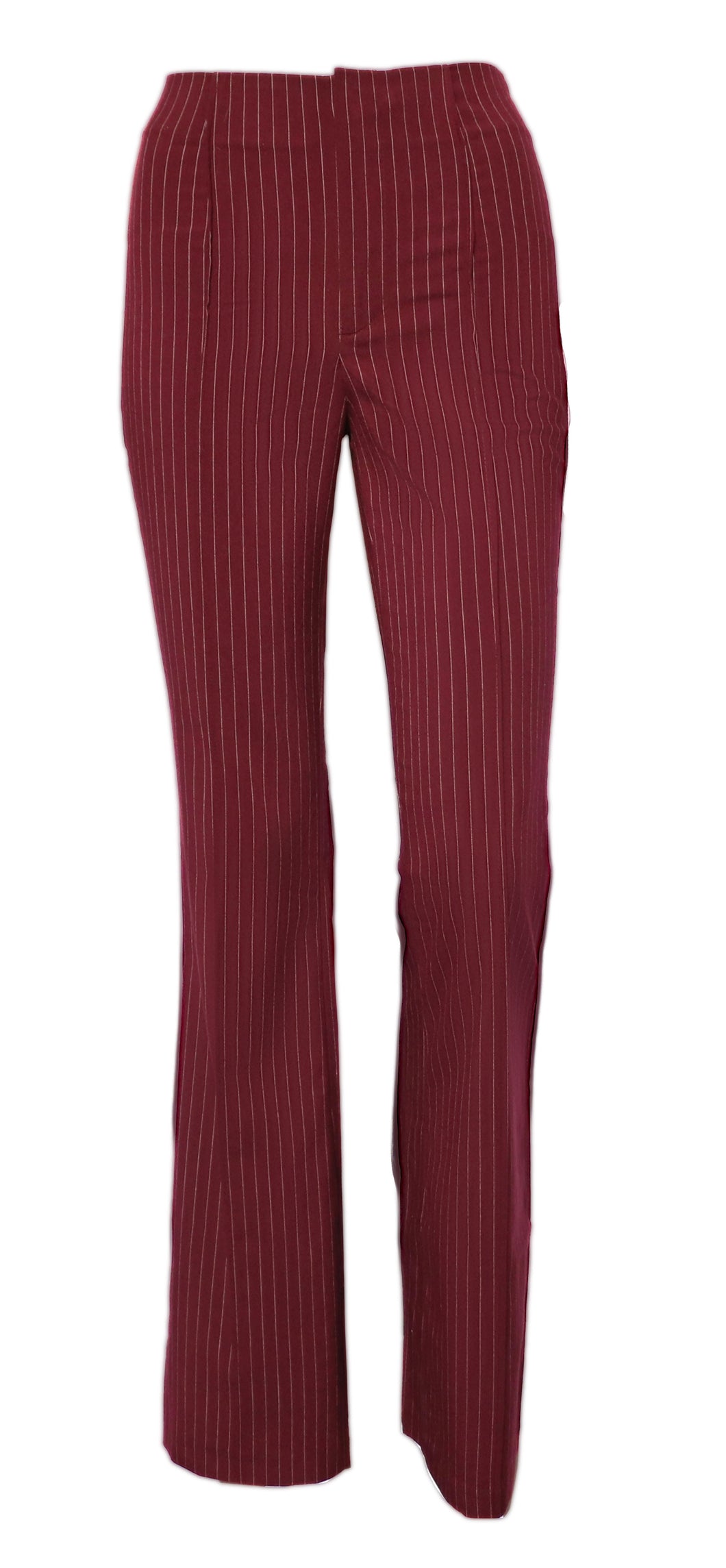 Burgundy high-waist pinstripe pants