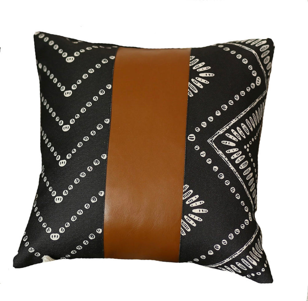 Rustic Style Brown Faux Leather Throw Pillow