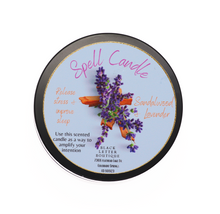 Load image into Gallery viewer, Sandalwood &amp; lavender spell candle ~ Release stress &amp; improve sleep
